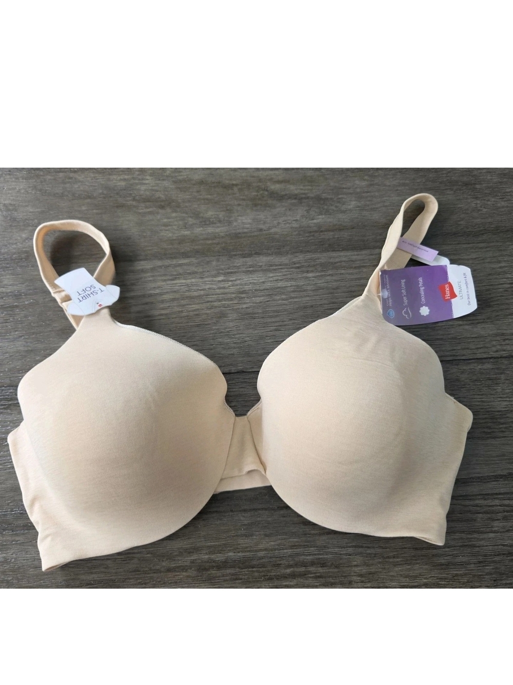 Hanes Cream Ultimate T Shirt Soft Concealing Petals Convertible J Hook Bra 36D